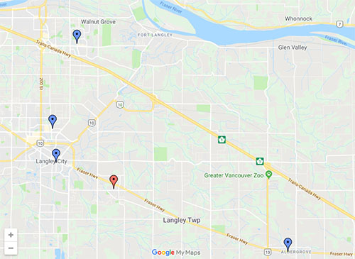 Map of the Langley RCMP locations