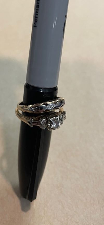 Yellow gold band and ring with diamonds